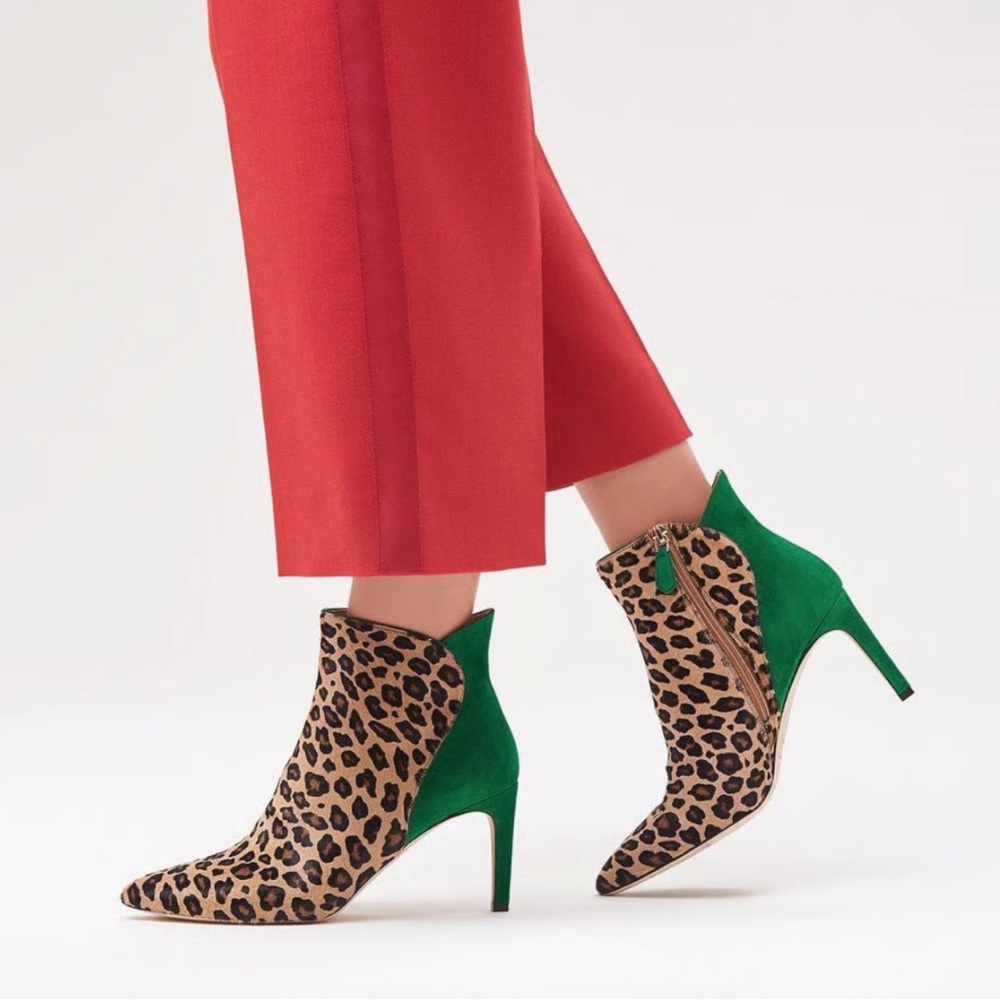 L.K.Bennett Maja Stiletto Heel Ankle Boots, Green/Leopard Leather size 37.